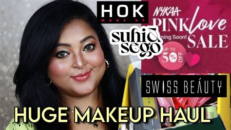 Huge Makeup Haul Nykaa Pink Love Sale Haul Hokmakeup Tnw Suhi And Sego Swiss Beauty Revlon