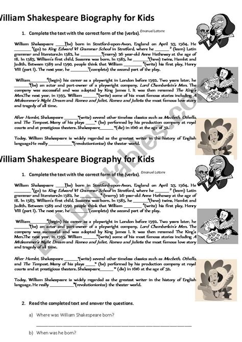 Shakespeares Biography Worksheet Esl Worksheet By Michele