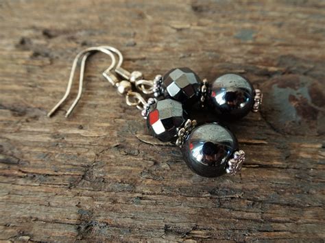 Hematite Earrings Hematite Bead Earrings 30th Birthday T Gemstone