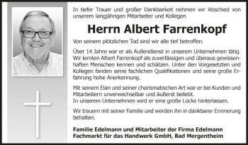 Traueranzeigen Von Albert Farrenkopf Trauerportal Ihrer Tageszeitung