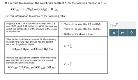 Solved At A Certain Temperature The Equilibrium Constant K Chegg