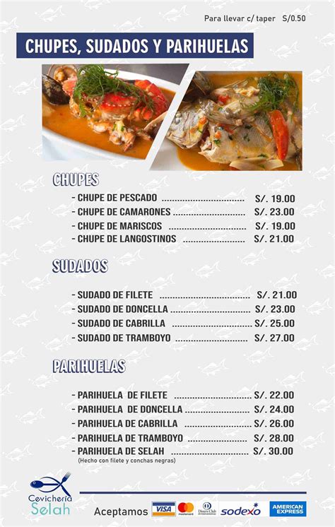 Carta Del Restaurante Cevicher A Selah Lima Av Alfonso Ugarte