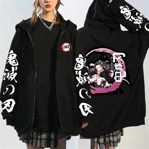 Japanese Anime Demon Slayer Daki Printed Zipper Hoodies Winter Harajuku