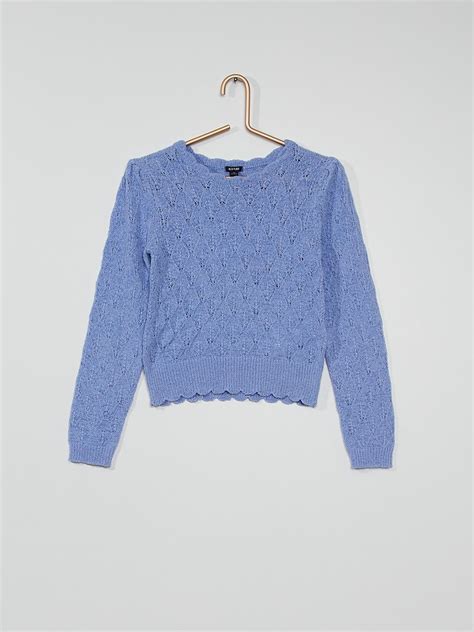 Pull En Maille Ajour E Bleu Kiabi