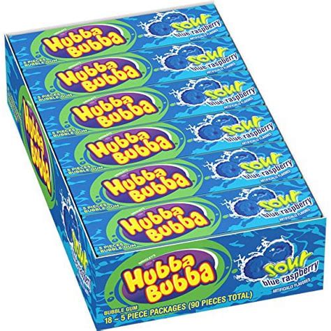 Hubba Bubba Sour Blue Raspberry Bubble Gum 5 Piece Pack Of 18