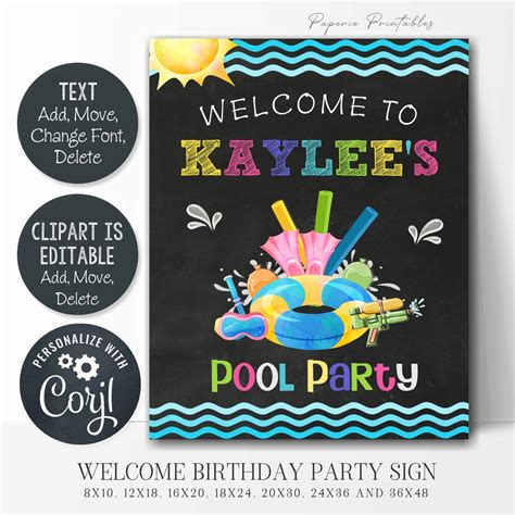 Editable Pool Party Welcome Sign Pool Party Welcome Poster Etsy