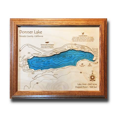 Donner Lake Ca Single Depth Nautical Wood Chart 8 X 10