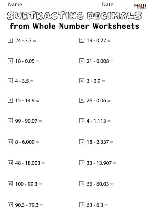 Subtracting Decimals With Regrouping Worksheet Printable Word Searches