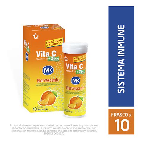 Vitamina C Zinc 1 Gr Sabor Naranja MK Frasco X 10 Tabletas