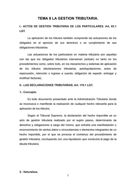 Dti Tema Gesti N Tributaria Tema La Gestion Tributaria I