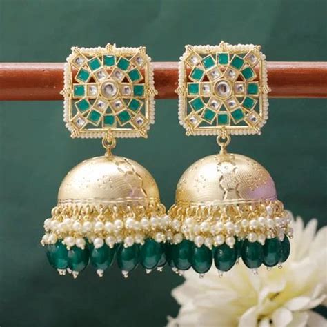 Brass Fusion Arts Meenakari Kundan Indo Western Jhumka Earrings At Rs