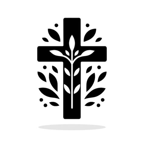 Icono De Cruz Cristiana S Mbolo Negro De Cruz Cristiana Con Planta Y