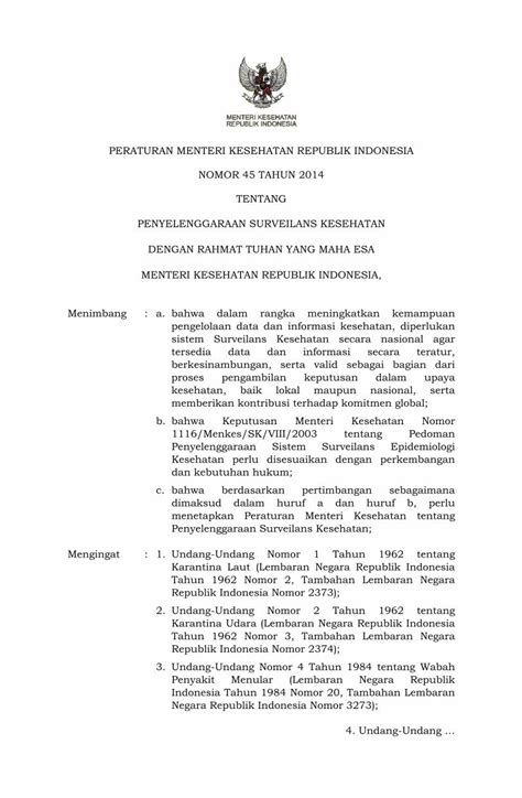 PDF PERATURAN MENTERI KESEHATAN REPUBLIK Hukor Depkes No 45