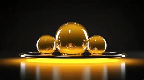 D Rendering Of A Yellow Pedestal Podium Stage With Glass Ball Spheres