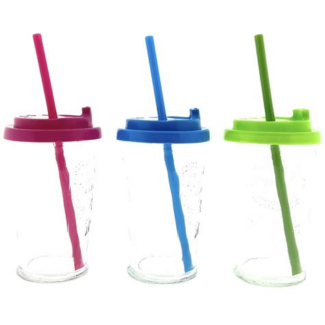 Drinkglas Met Rietje En Deksel Mason Jar 240 Ml 3 Stuks Blokker