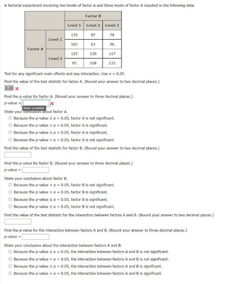 Solved A Factorial Experiment Involving Two Levels Of Factor Chegg