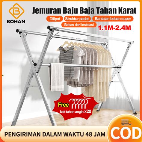 Jual 【gratis 20 Gesper Tahan Angin】bohan Tidak Instalasi Jemuran Baju