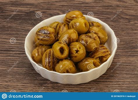 Green Grilled Olives In The Bowl Stock Photo Image Of Snack Organic