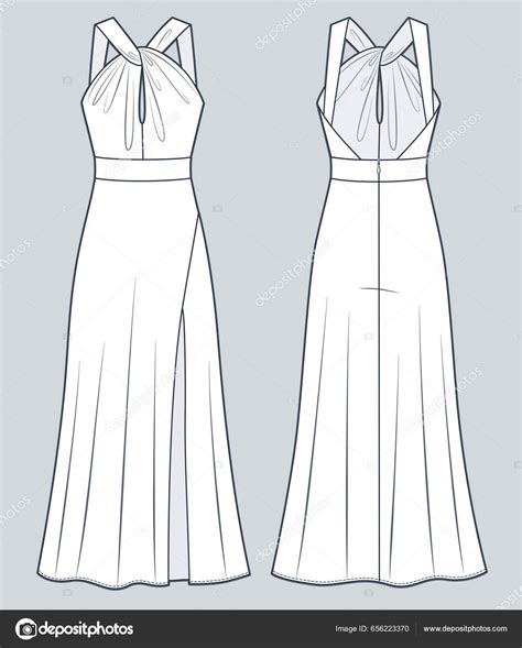 Halter Maxi Dress Technical Fashion Illustration Strappy Dress Fashion