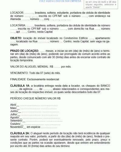 Refer Ncia De Contrato De Loca O De Im Vel Residencial Tempor Ria