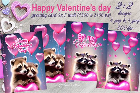 Cute Raccoon Valentines Card Printable Graphic By Helenes Store