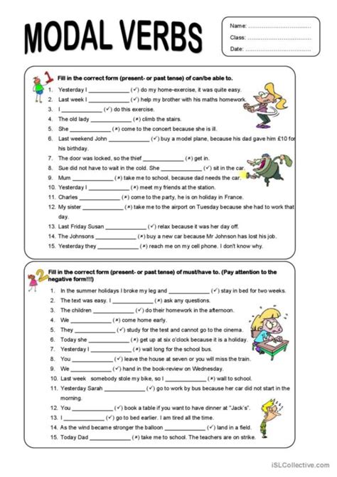 Modal Verb Worksheets Esl