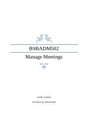 Bsbadm Assessment Tasks Docx Bsbadm Manage Meetings Name Sawan