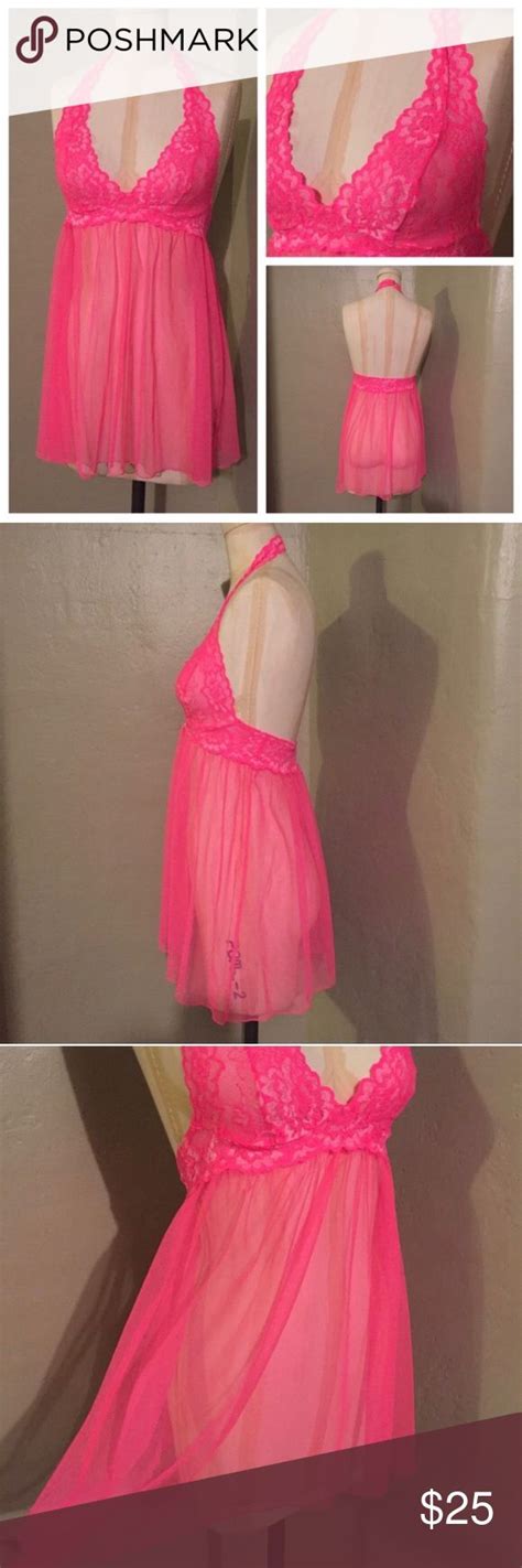 Victorias Secret Hot Pink Lace Halter Babydoll Pink Lace Clothes