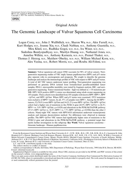 Pdf The Genomic Landscape Of Vulvar Squamous Cell Carcinoma