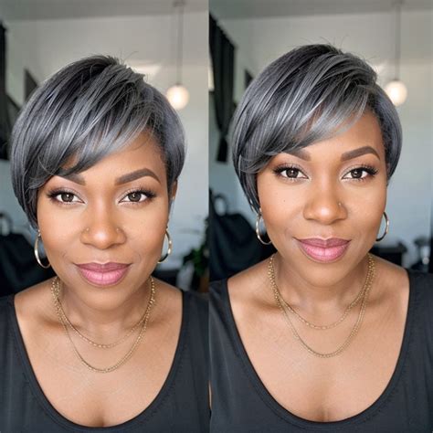 Salt And Pepper Boss Look Short Pixie Cut 5x5 Frontal Lace C Part Wig