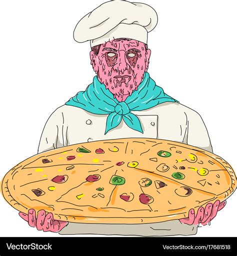 Zombie Chef Holding Pizza Pie Grime Art Royalty Free Vector