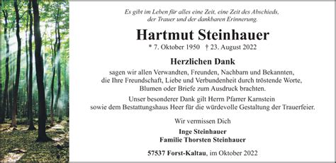 Traueranzeigen Von Hartmut Steinhauer Rz Trauer De