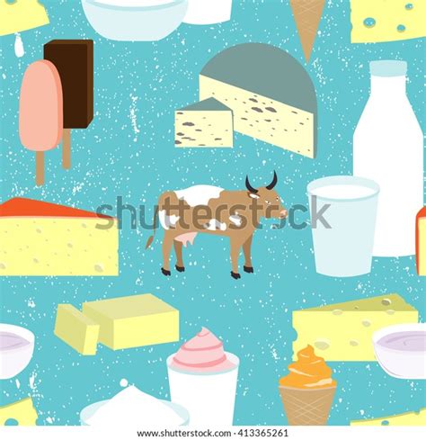 Dairy Products Seamless Pattern Cow Dairy Stock Vector Royalty Free