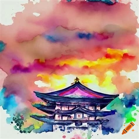 Watercolor Illustration Of Scenic Japan