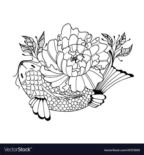 Graphic chinese flower peony and fish japanese Vector Image