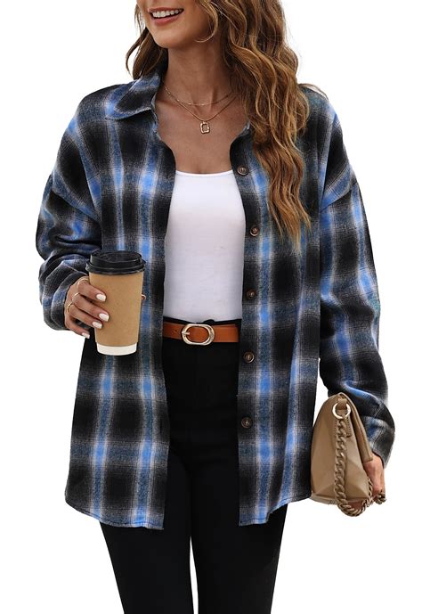 Fantaslook Plaid Flannel Shirts For Women Oversized Long Sleeve Button