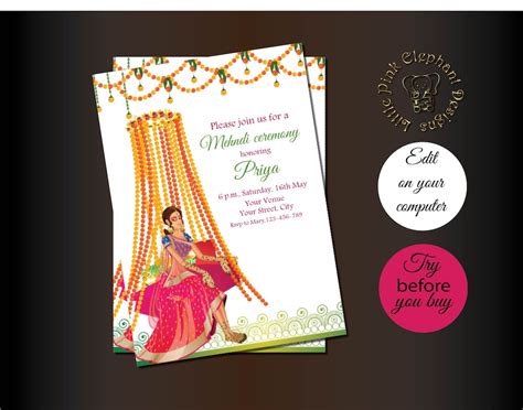 Mehndi Invite Template Mehndi Invitation Card Mehendi Invitation