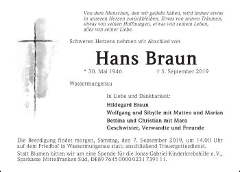 Traueranzeigen Von Hans Braun Trauer Nn De