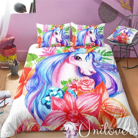 Floral Princess Unicorn Bedding Set Unilovers Unicorn Bedding Unicorn Bed Set Flower Bedding