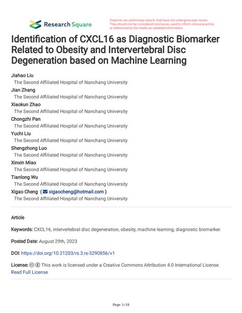 Pdf Identification Of Cxcl As Diagnostic Biomarker Related To