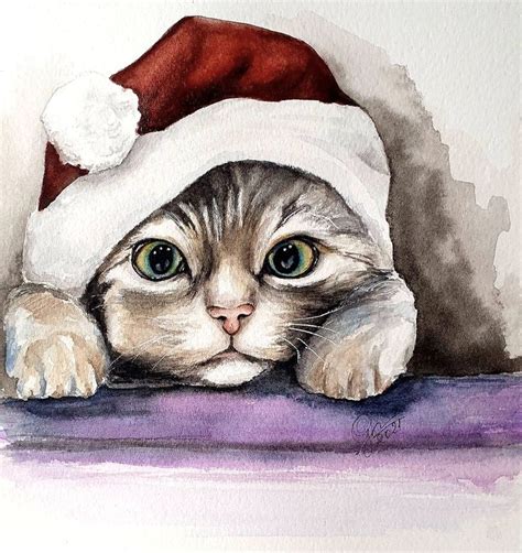 Christmas Card Art: Cute Cat Painting