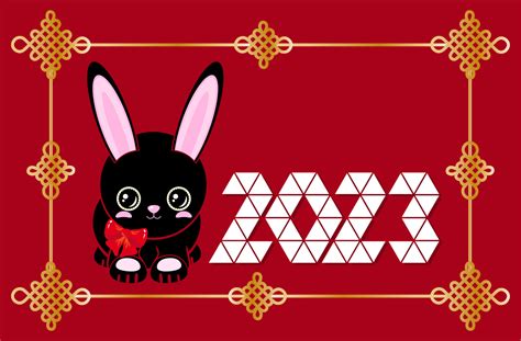 Cute Black Rabbit Happy New Year Chinese New Year Red Gold Background