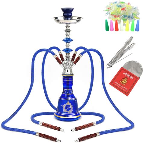 Hookah Set 4 Hose Shisha Complete Set Portable Glass Vase