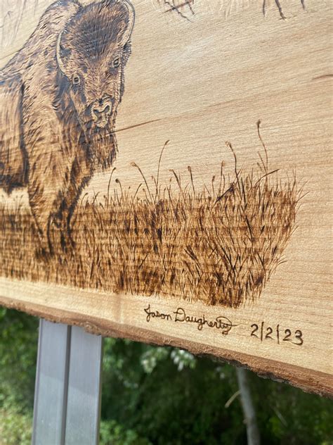 American Bison Pyrography Handmade Woodburning Etsy