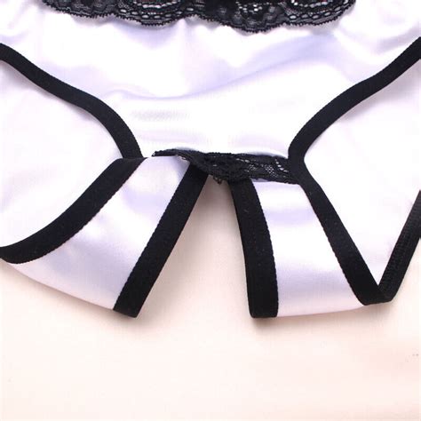 Women Silk Satin Crotchless Thong G String Panties Lingerie Underwear