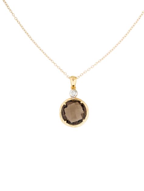 I Reiss 14k Smoky Quartz And Diamond Pendant Necklace 14k Yellow Gold