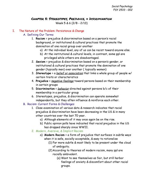 Psy Social Psychology Chapter Stereotypes Prejudice And