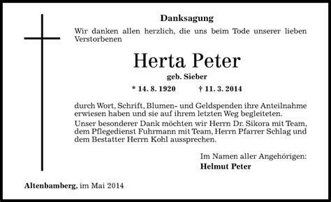 Traueranzeigen Von Herta Peter Rz Trauer De