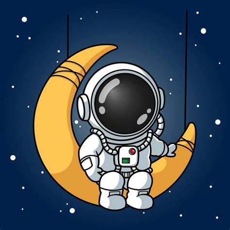 Astronauta Bonito Sentado Na Lua Crescente Desenho De Astronauta