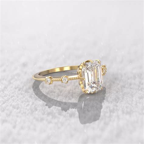 Emerald Cut Engagement Ring 2 Carat Moissanite 8 5x6 5mm And 4 Etsy